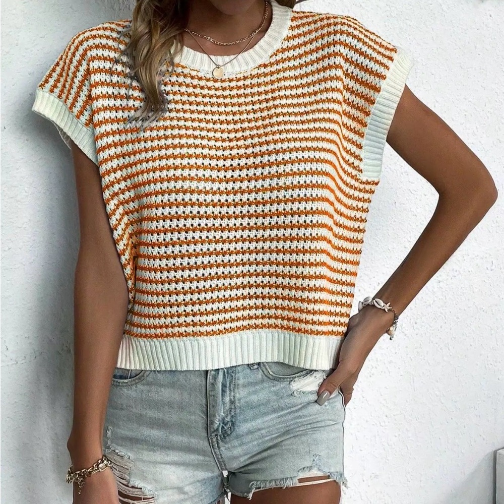 Striped Orange and White Knit Top